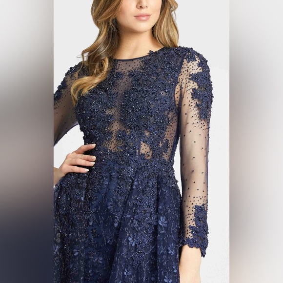NWT MacDuggal 20100 Sheer Bodice Embroidered Dress Midnight Navy Blue 10 $798 - Picture 3 of 3